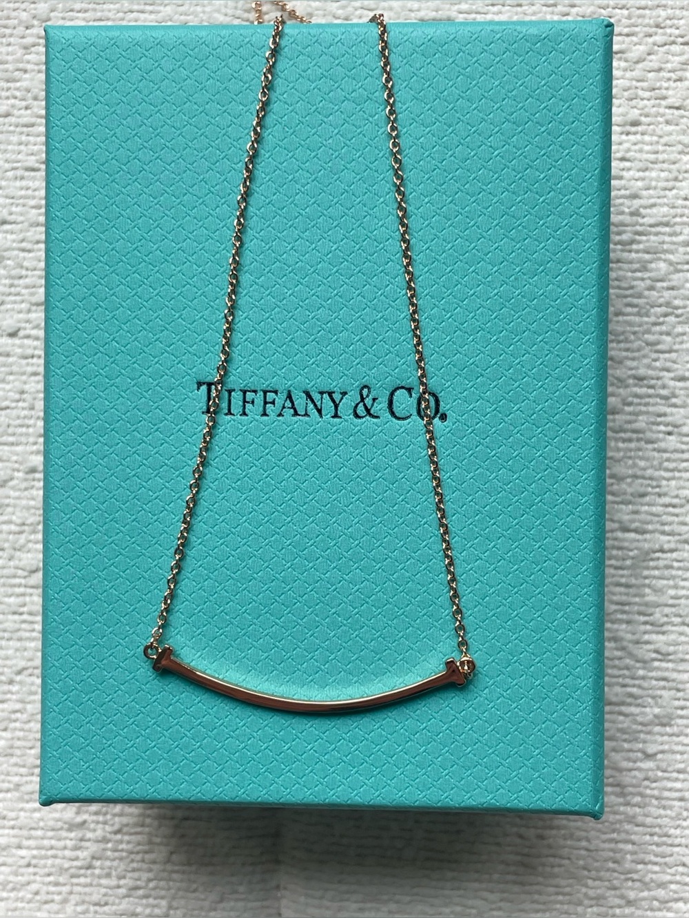 Tiffany & Co. Rose Gold Curved Bar Pendant Necklace